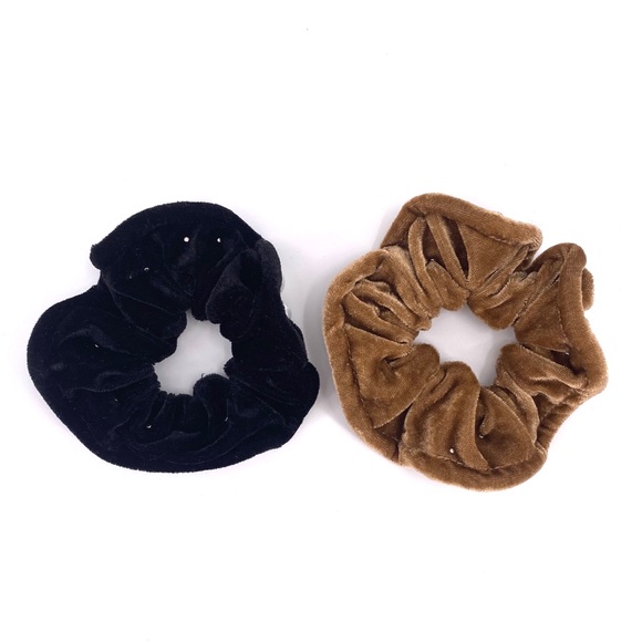 Set of 2 Velour Velvet Pearl Beaded Scrunchies - Picture 5 of 5